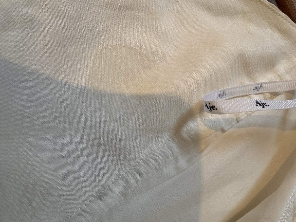 Ivory Linen Blend Puff Sleeve Crop Top