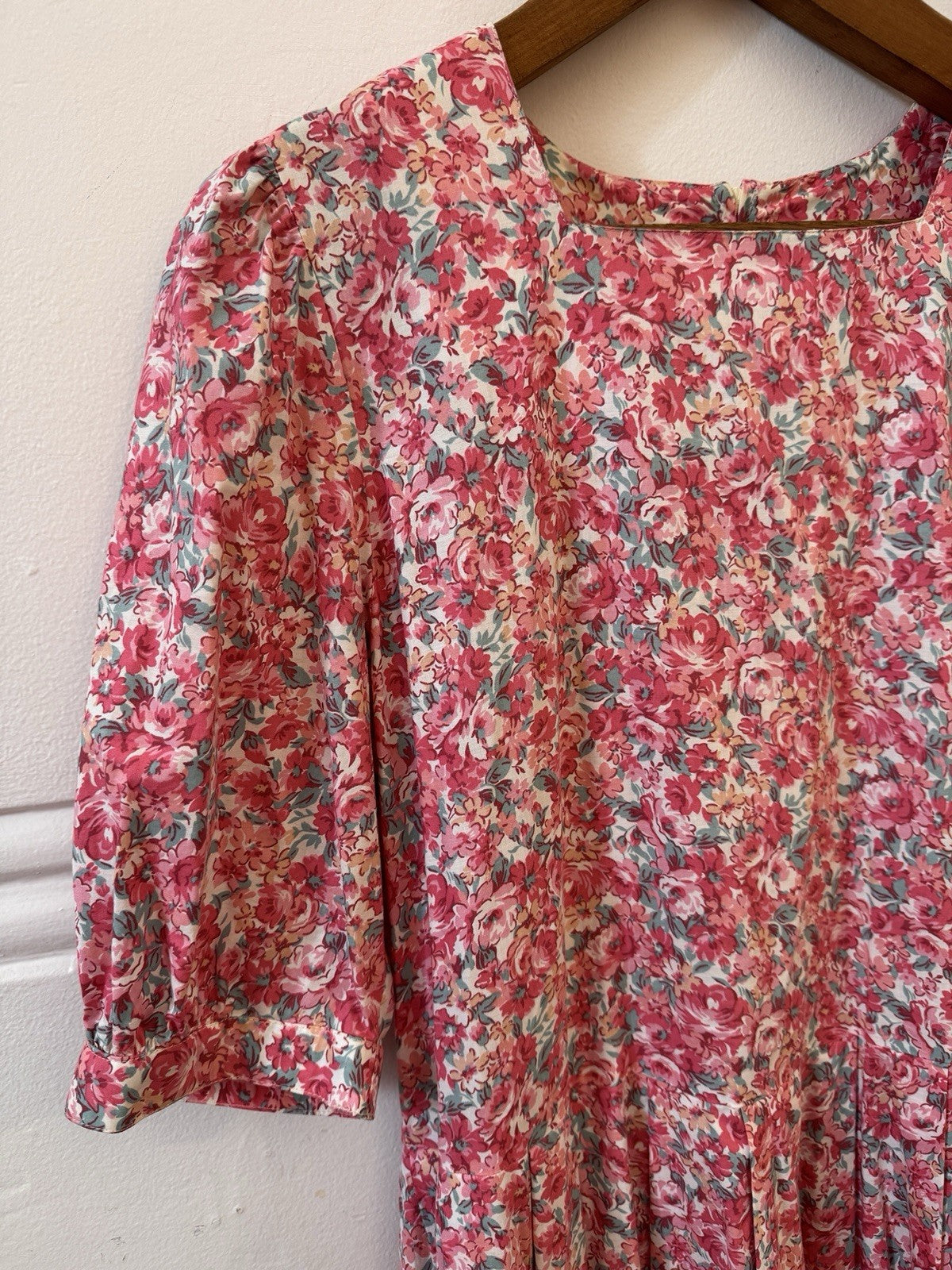 Vintage Pink Floral Cotton Midi Dress