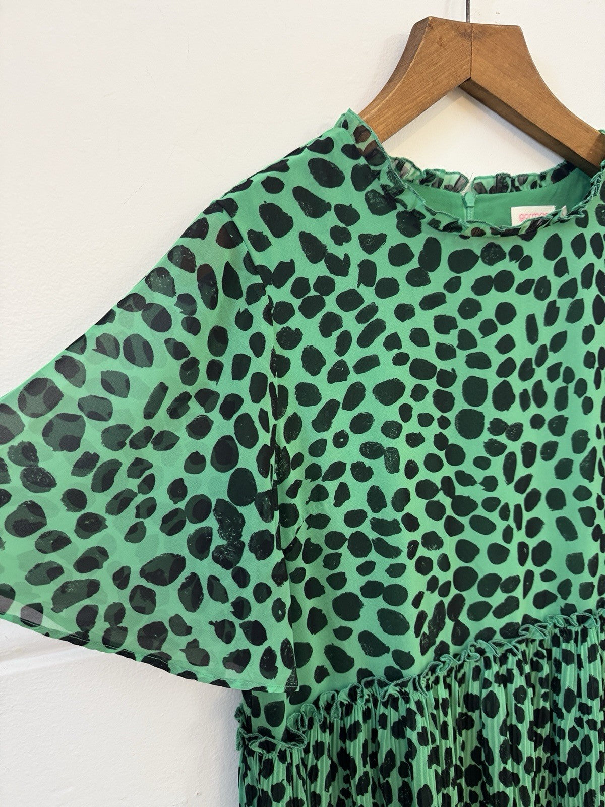 Green Spot Pleated Midi Dress