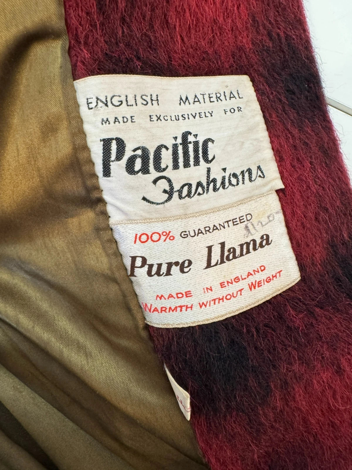 Pure Llama Wool Buffalo Check Coat Red