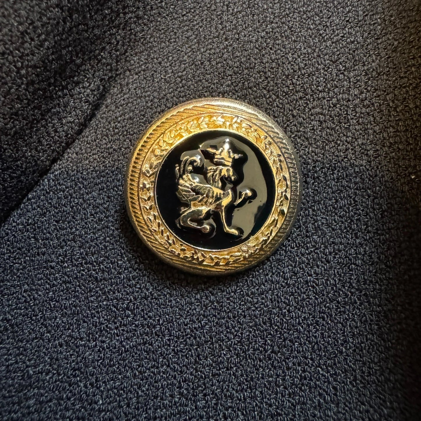 Double Breasted Blazer Black Gold Crest Buttons