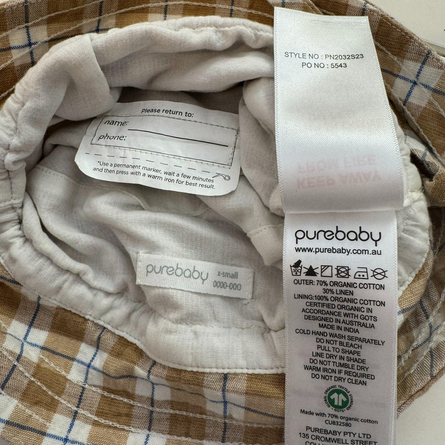 Organic Cotton Linen Check Sun Hat