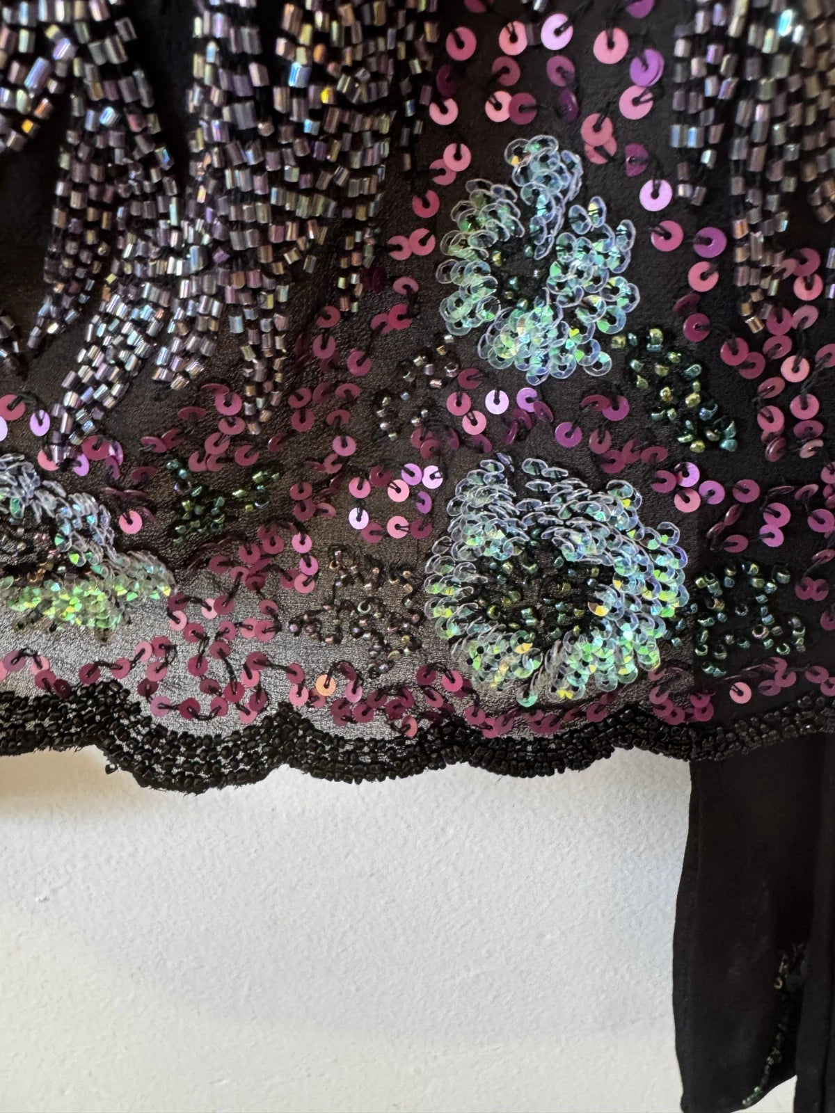 Beaded Sequin Tie Front Jacket Black