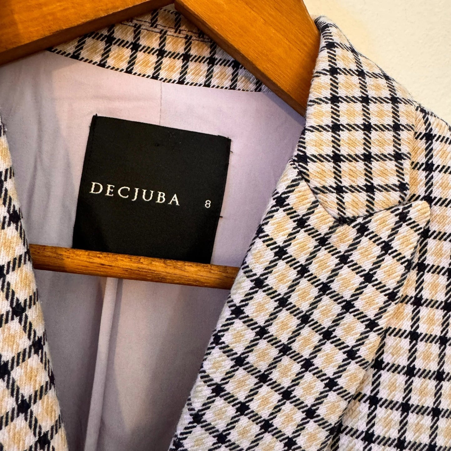 Check Double Breasted Blazer Navy Cream Mauve