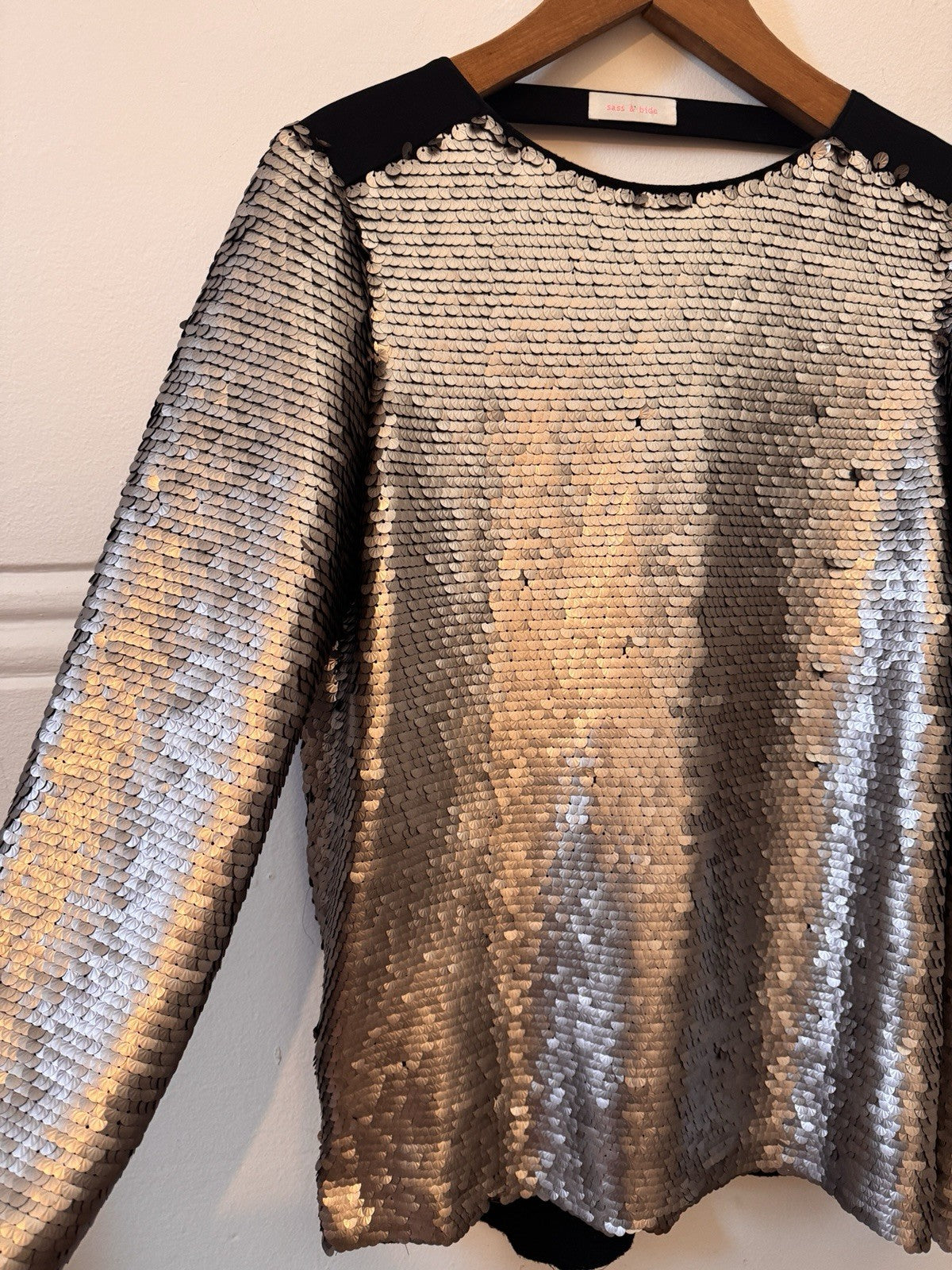 Silver Sequin Draped Back Top