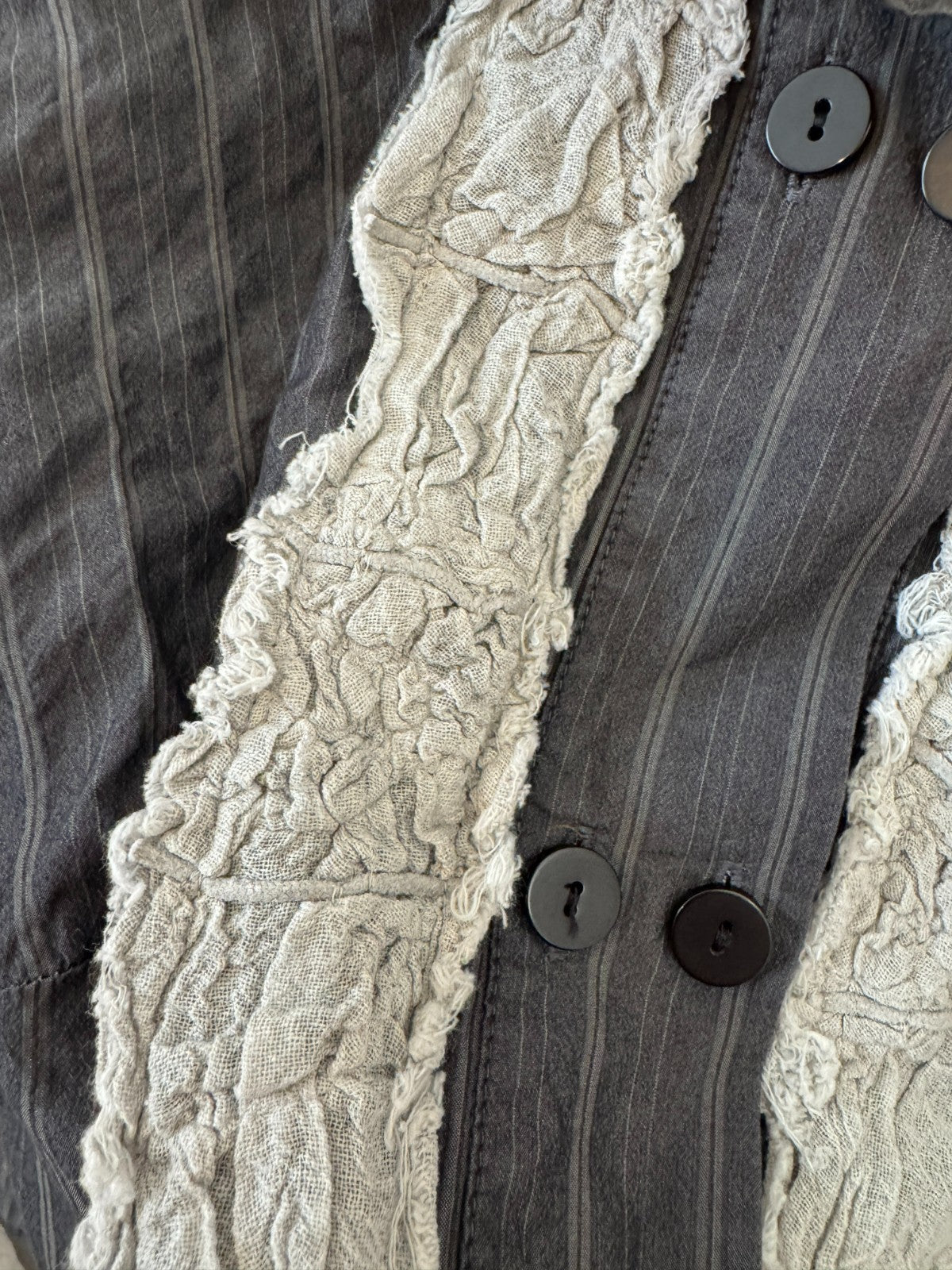 Cotton Silk Pinstripe Ruffle Shirt