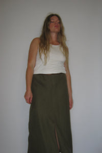 Bias Cut Linen Skirt-Olive