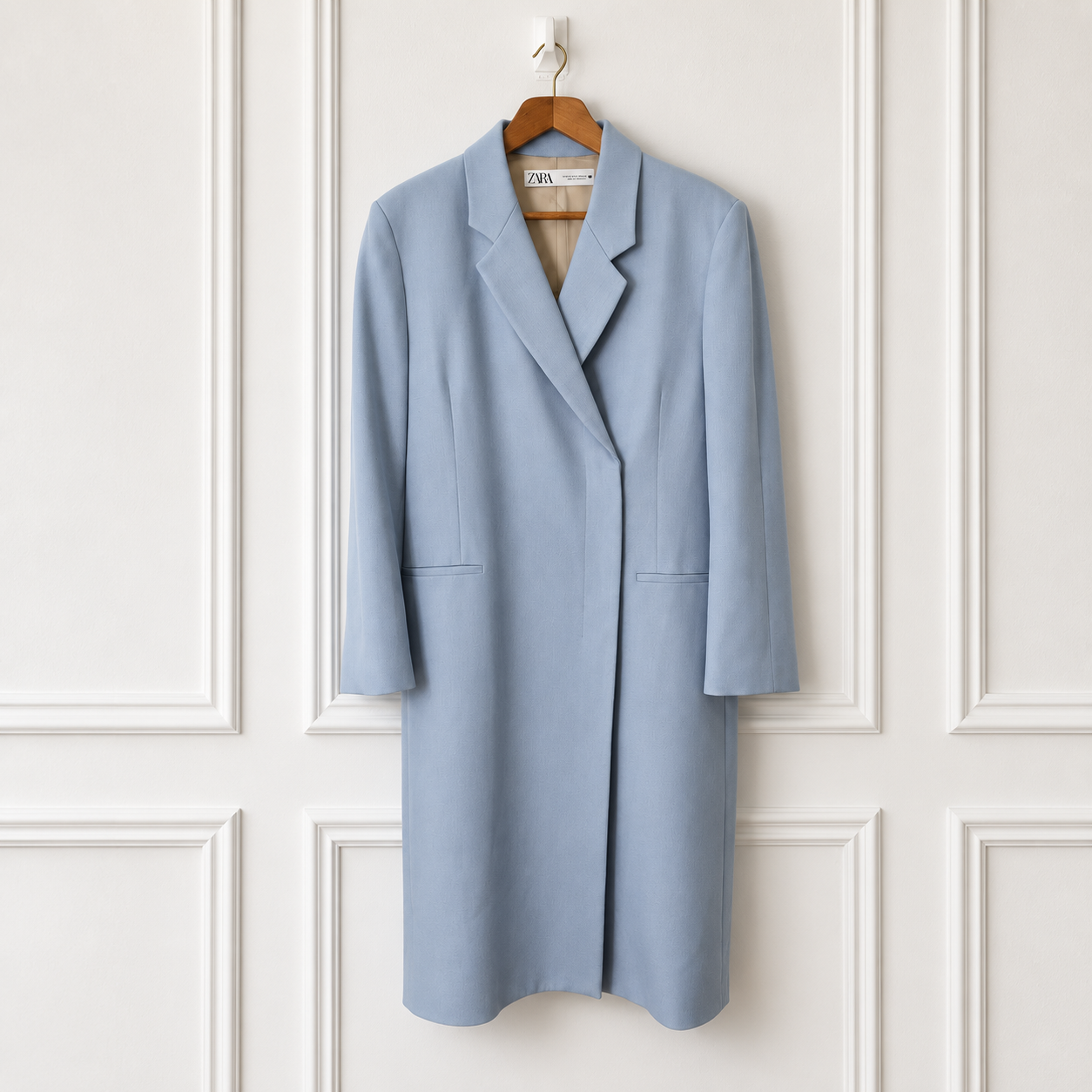 Wool Blend Longline Coat Powder Blue
