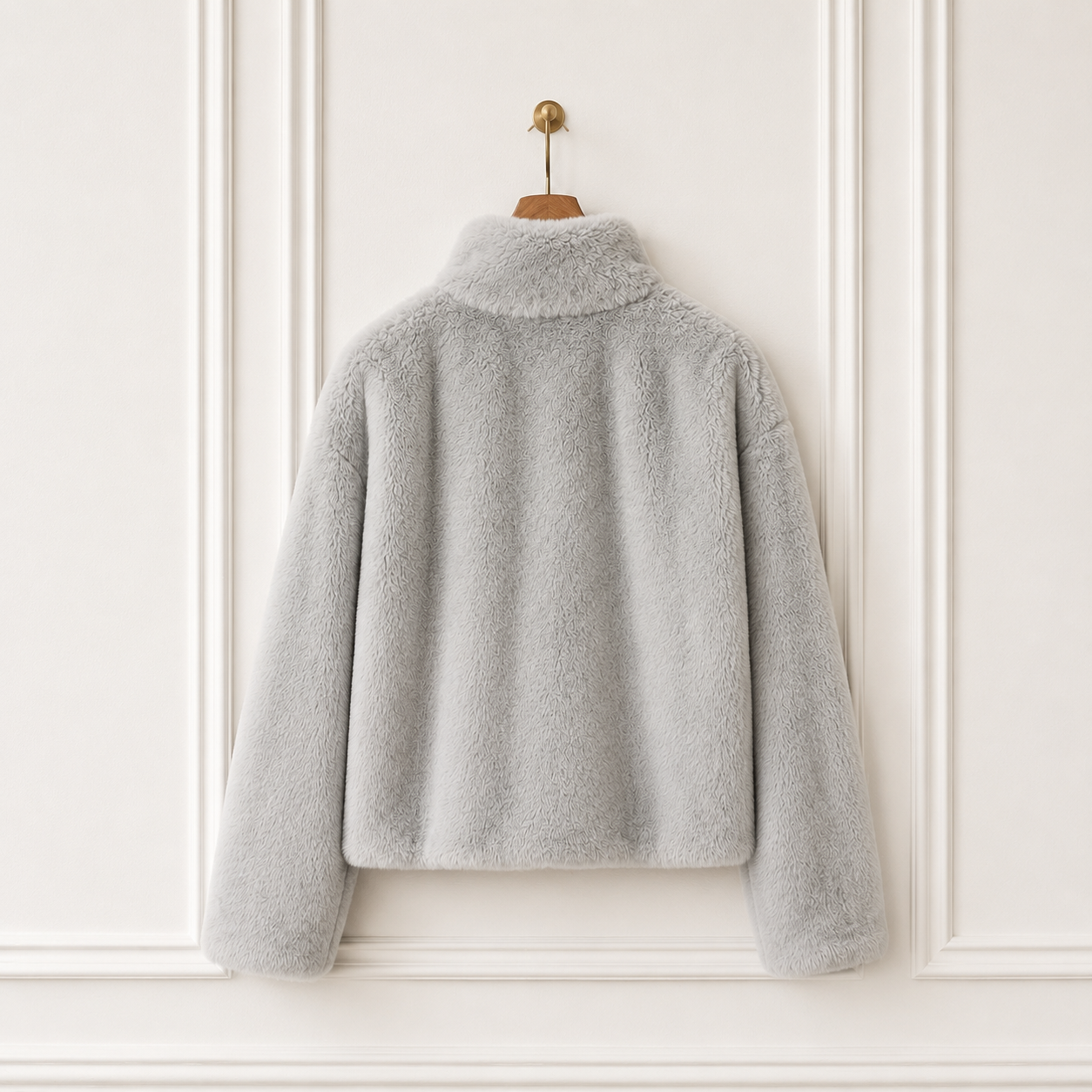 Faux Fur Teddy Jacket Grey Cream