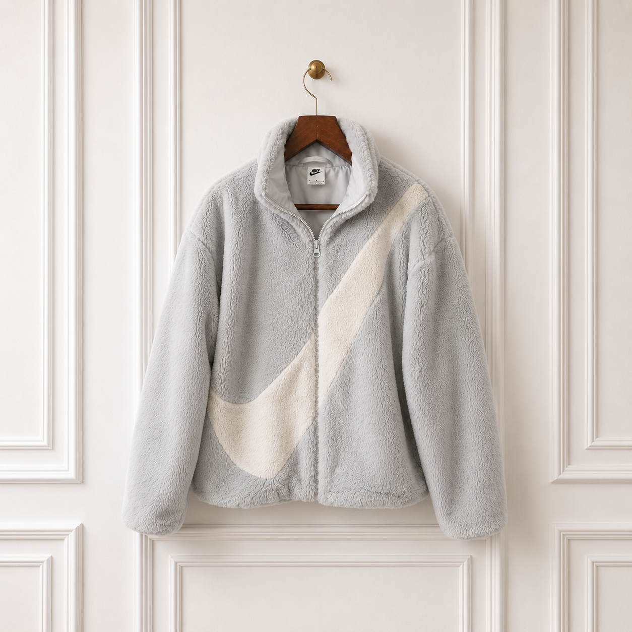 Faux Fur Teddy Jacket Grey Cream