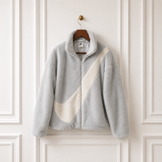 Faux Fur Teddy Jacket Grey Cream