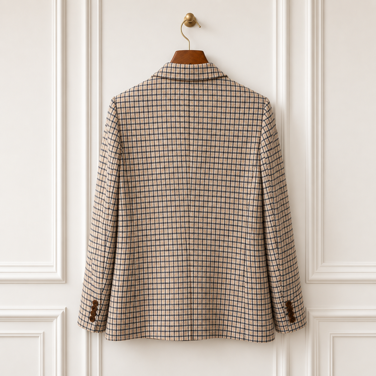 Check Double Breasted Blazer Navy Cream Mauve