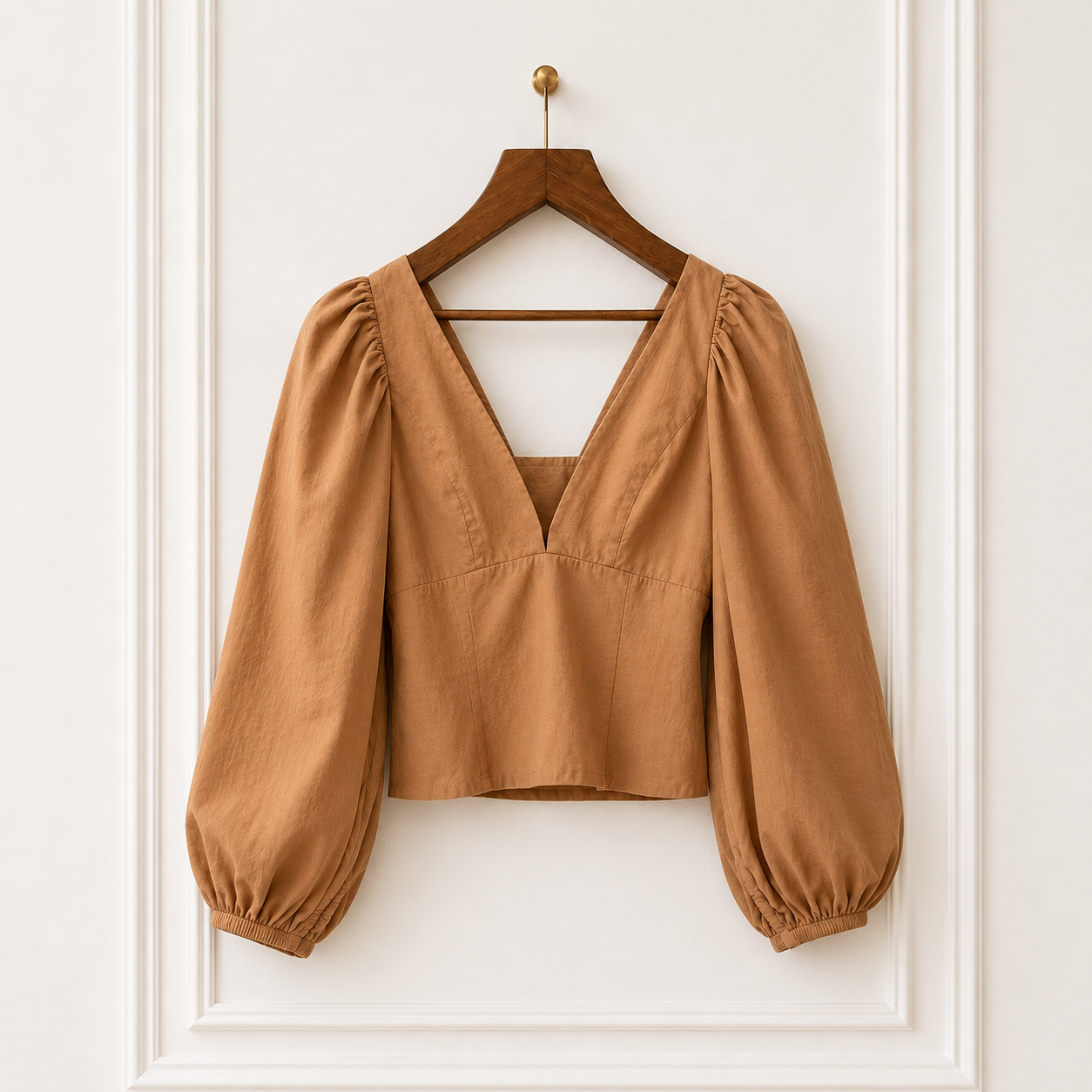 Puff Sleeve Crop Top Camel