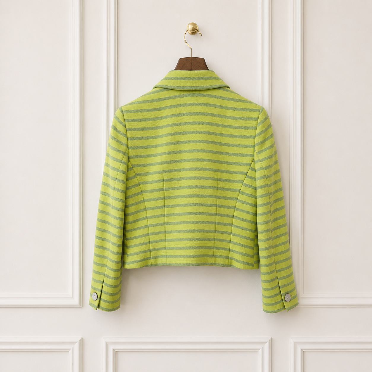 Striped Cotton Cropped Blazer Green