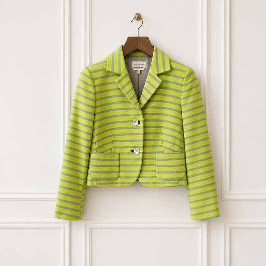 Striped Cotton Cropped Blazer Green