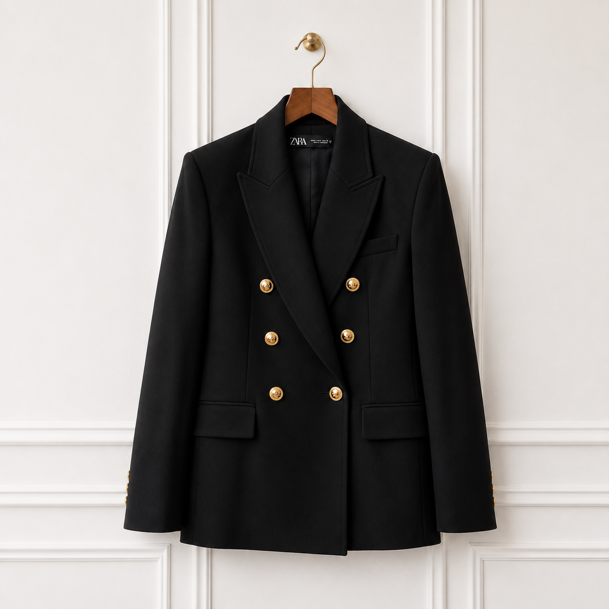 Double Breasted Blazer Black Gold Crest Buttons