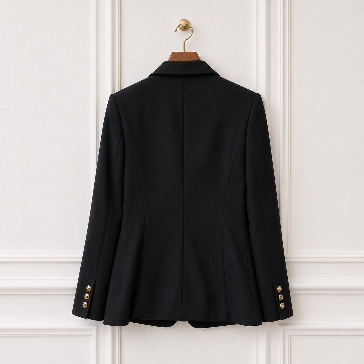 Double Breasted Blazer Black Gold Crest Buttons