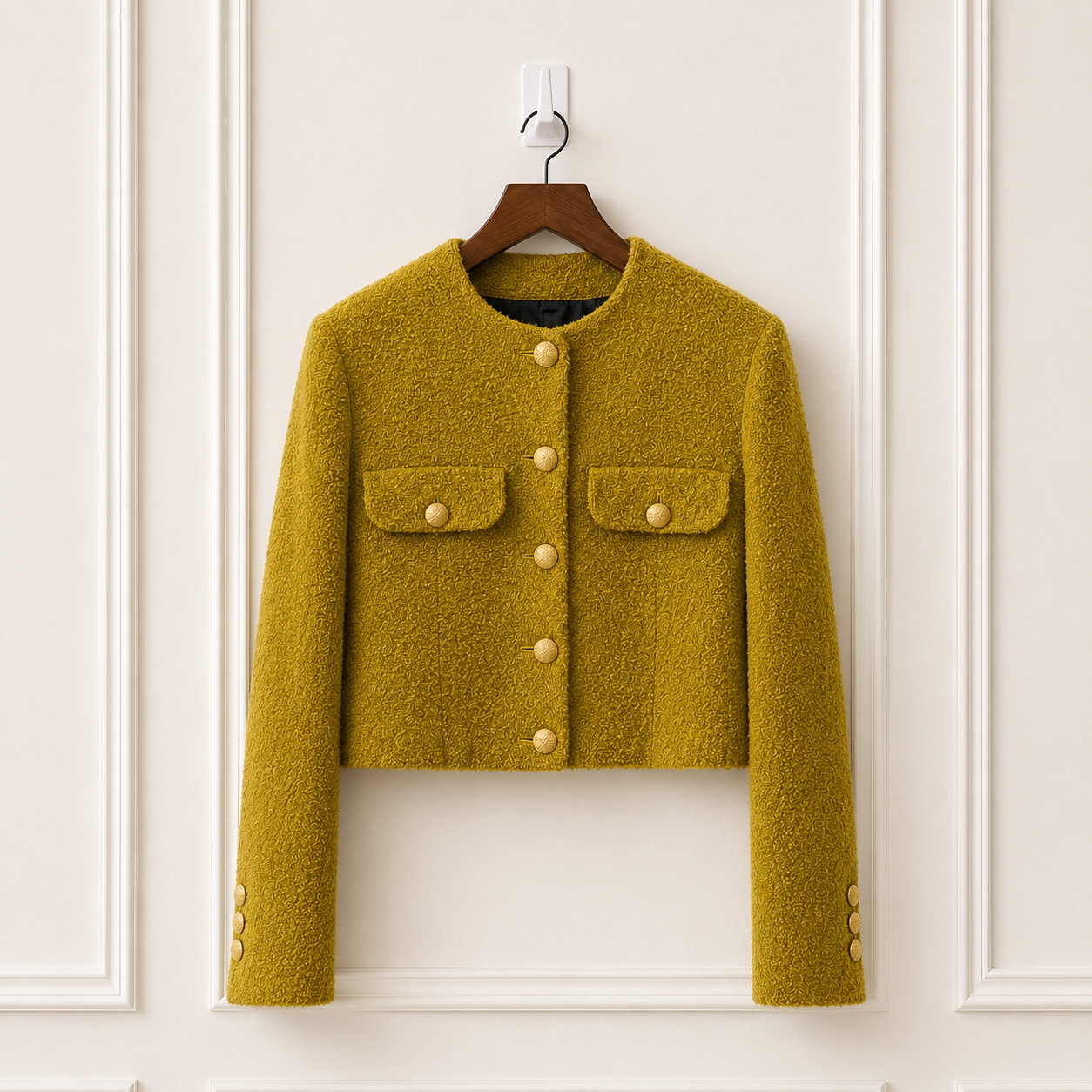 Wool Blend Bouclé Jacket Chartreuse