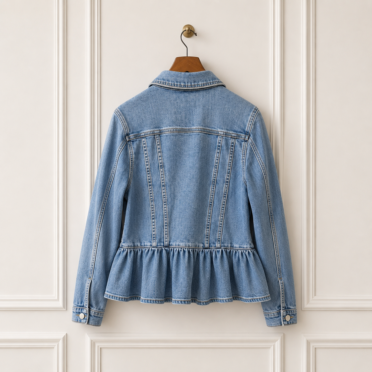 Stretch Cotton Frill Denim Jacket Blue