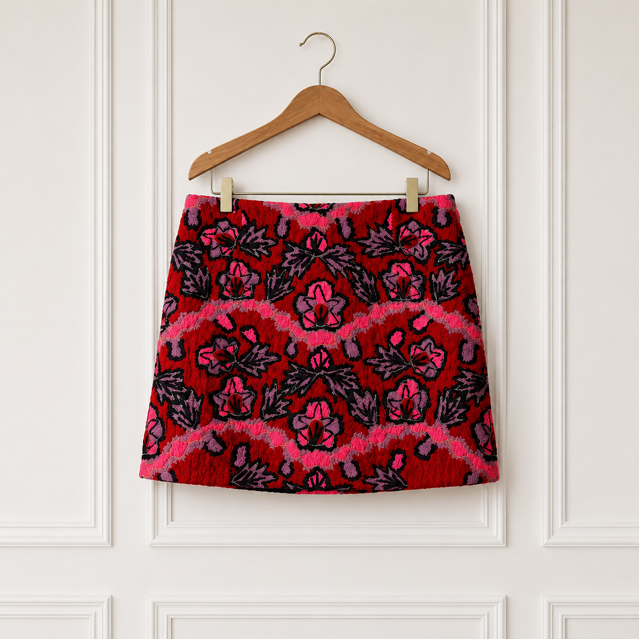 Embroidered Tapestry Mini Skirt Red Pink