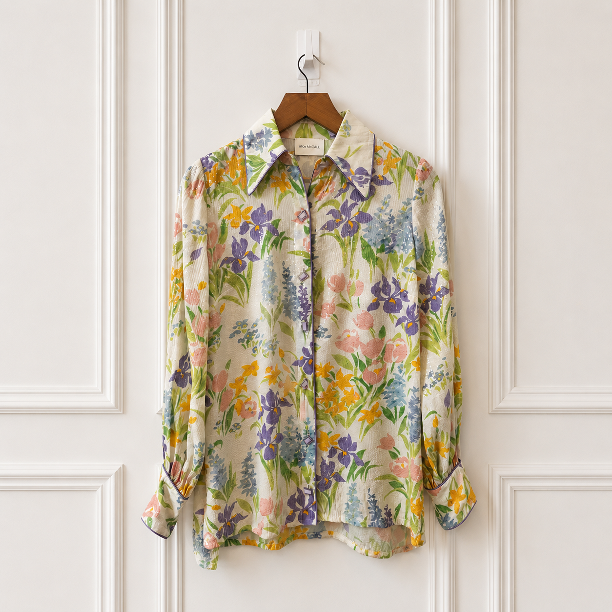Floral Sequin Button Blouse