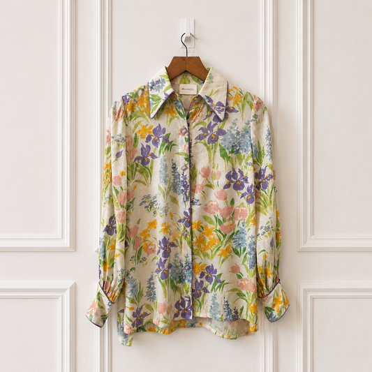 Floral Sequin Button Blouse