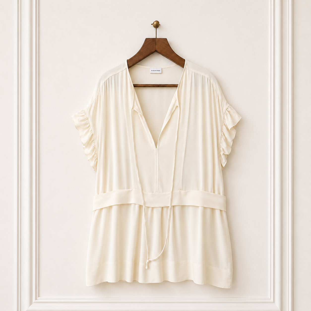 Tie Waist Ruffle Sleeve Blouse Ivory