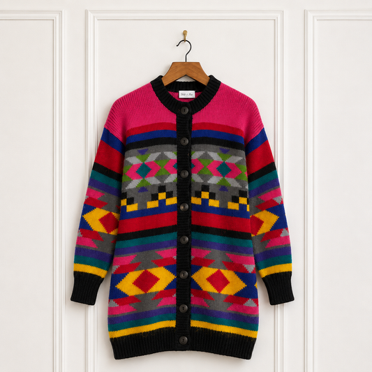Vintage Geometric Mohair Blend Cardigan