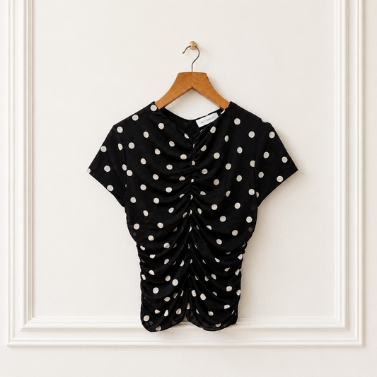 Polka Dot Ruched Mesh Top