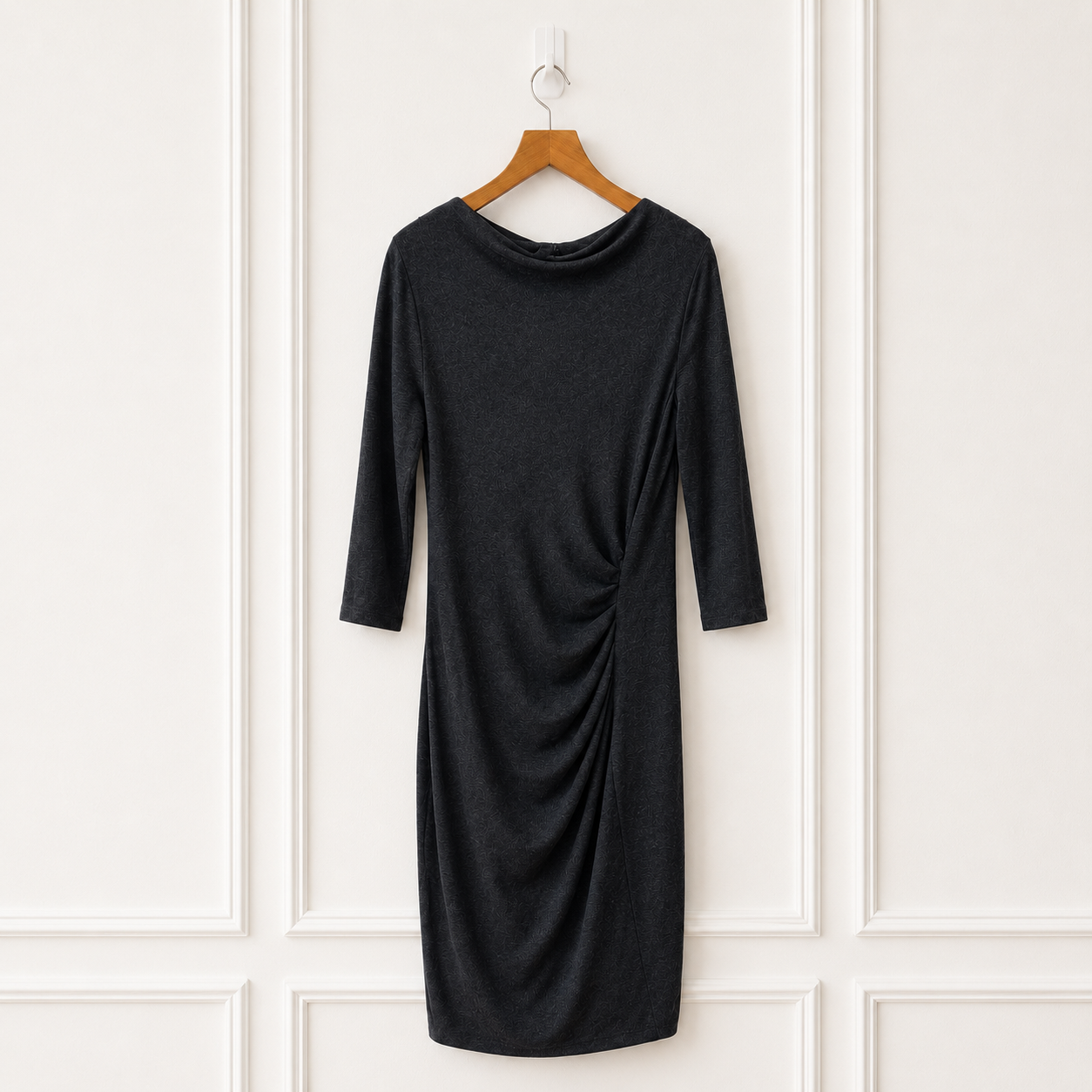 Wool Blend Ruched Jersey Midi Dress