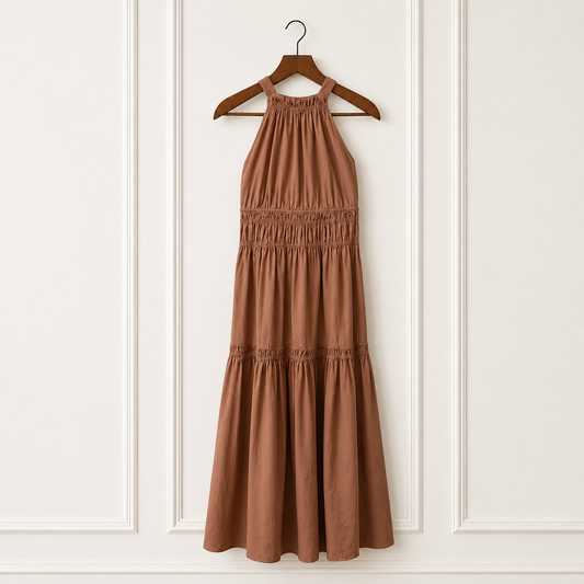 Cotton Shirred Tiered Maxi Dress