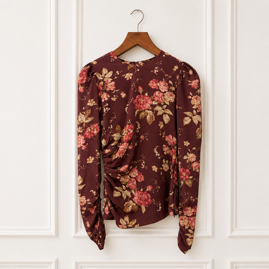 Silk Ruched Floral Blouse