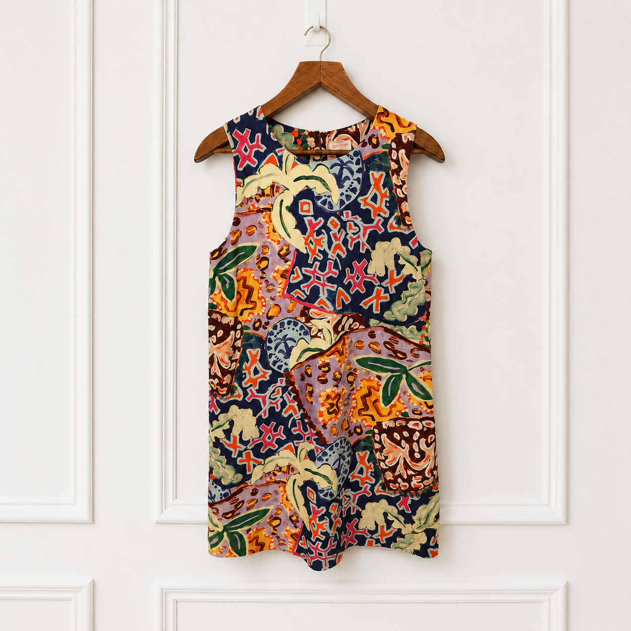 Silk Linen Abstract Print Shift Dress