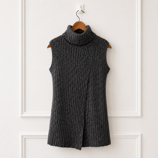 Wool Cashmere Ribbed Wrap Vest