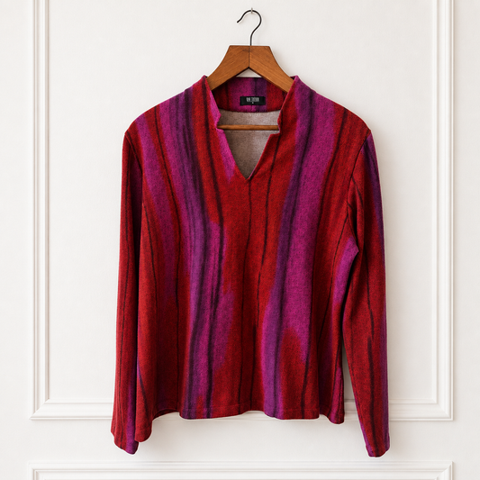 Abstract Stripe Brushed Stretch Top