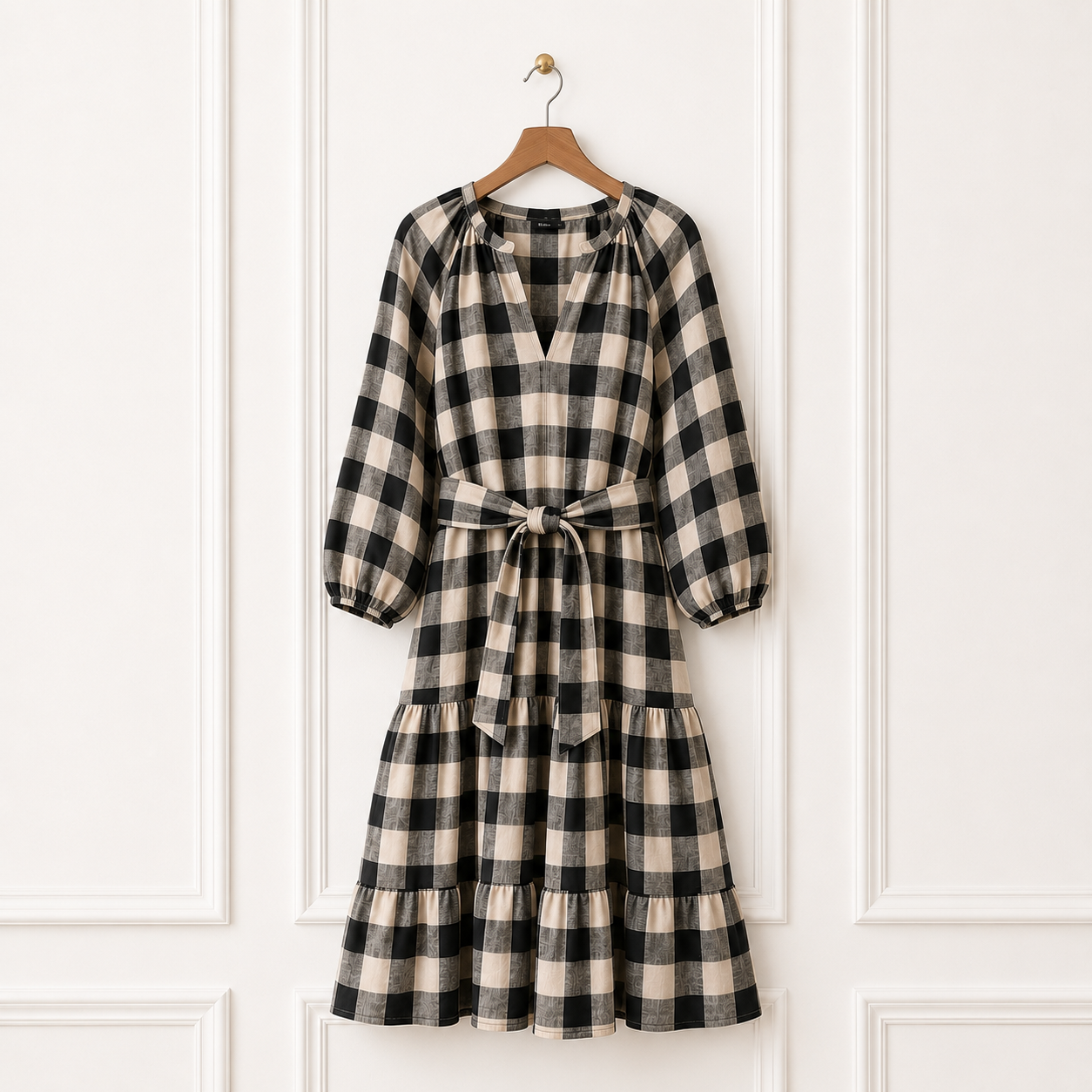 Pure Linen Gingham Midi Dress