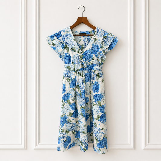 Hydrangea Floral Cotton Maxi Dress