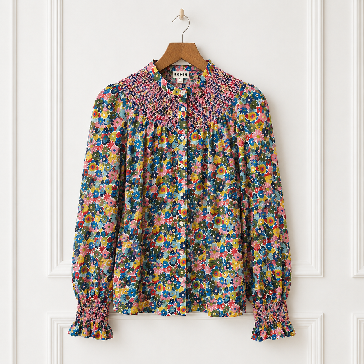 Floral Cotton Smocked Blouse
