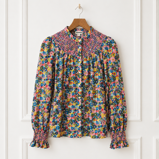 Floral Cotton Smocked Blouse