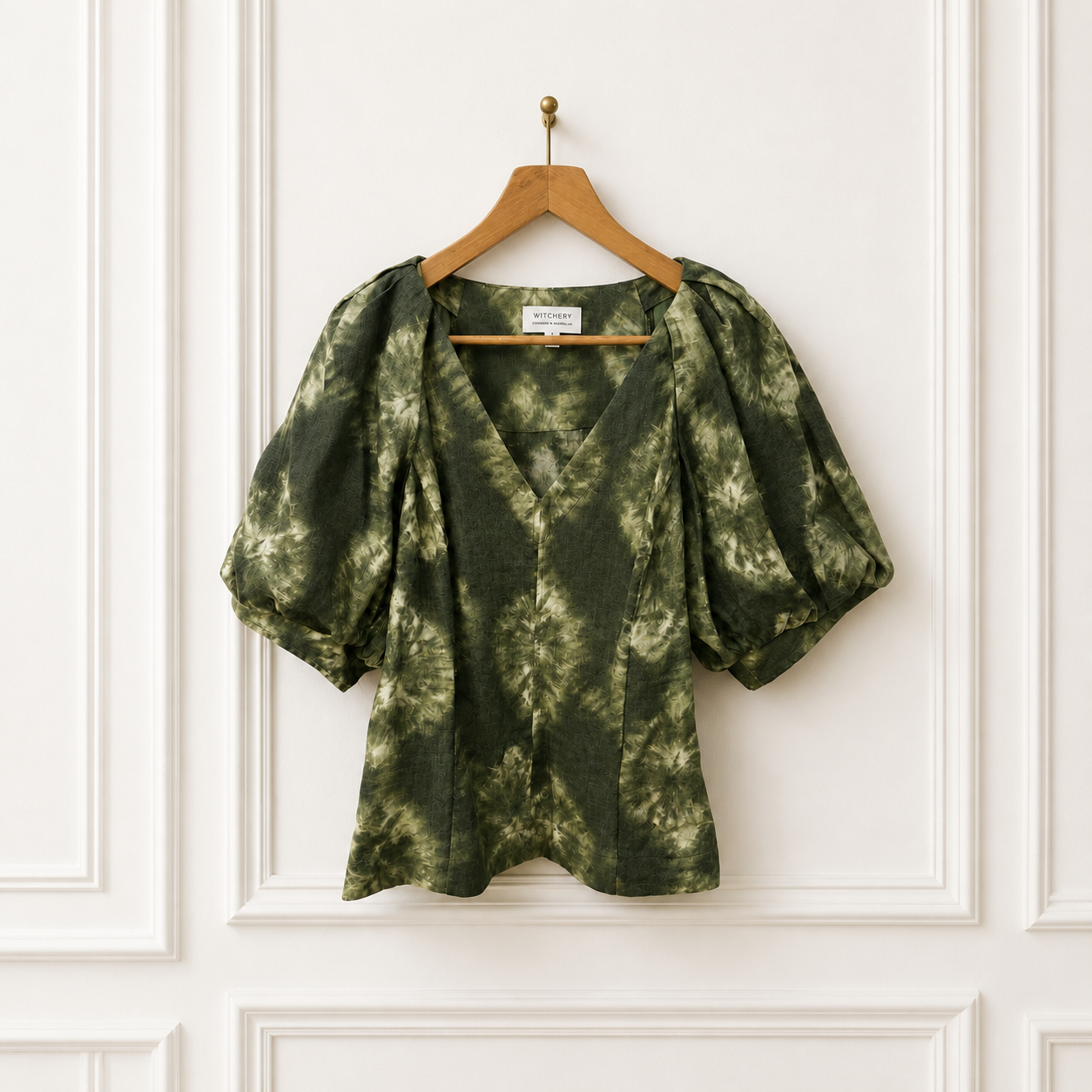 French Linen Tie Dye Puff Sleeve Blouse