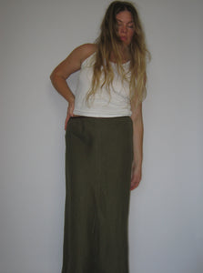 Bias Cut Linen Skirt-Olive