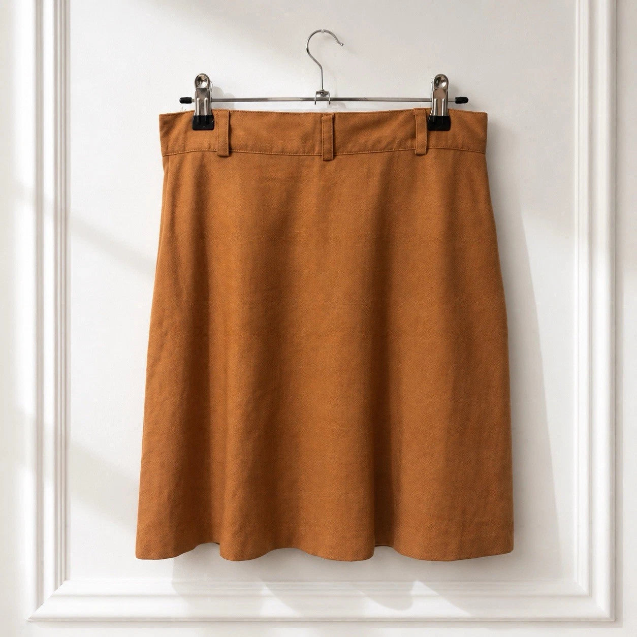 Linen Blend Wrap Skirt Camel