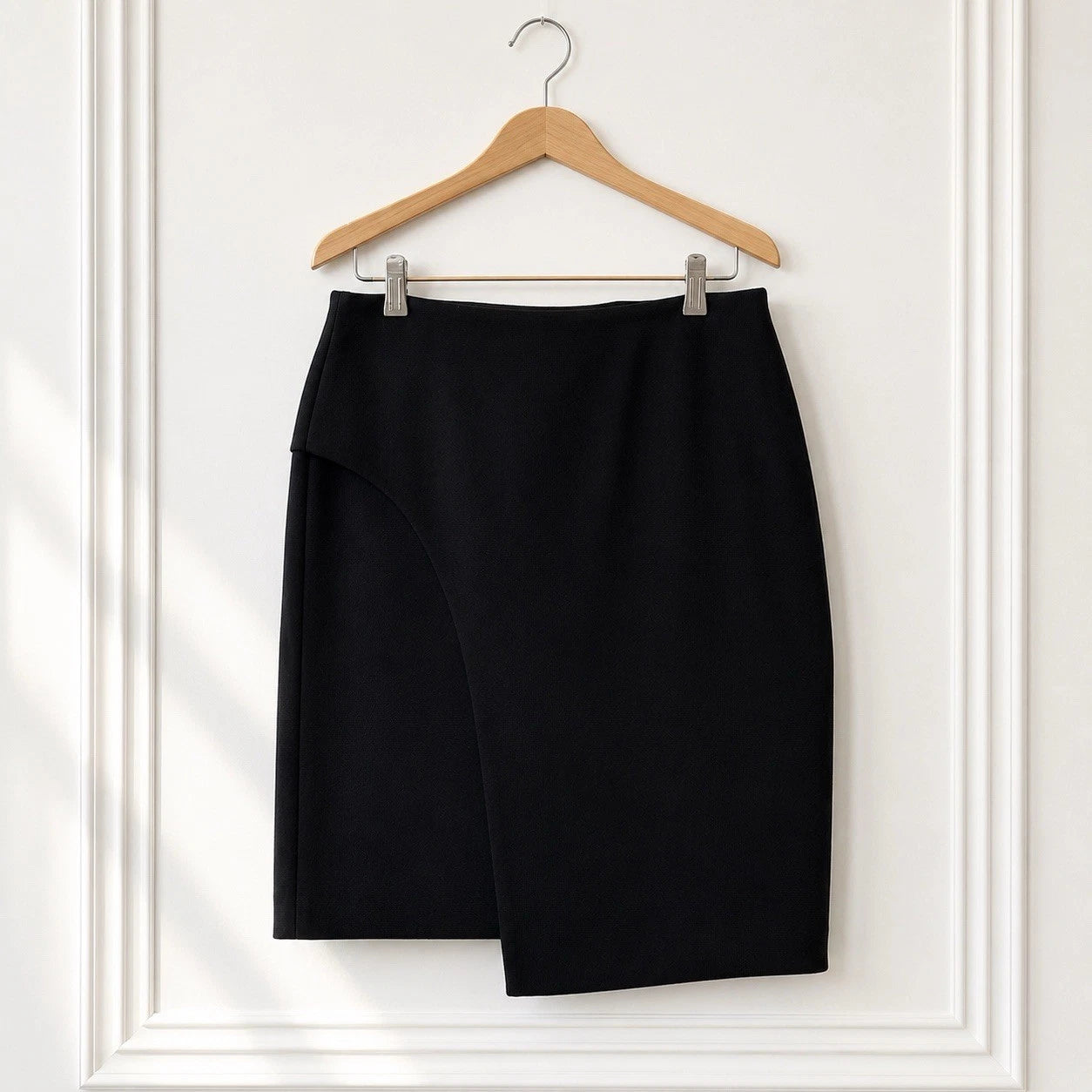 Asymmetric Panel Pencil Skirt Black