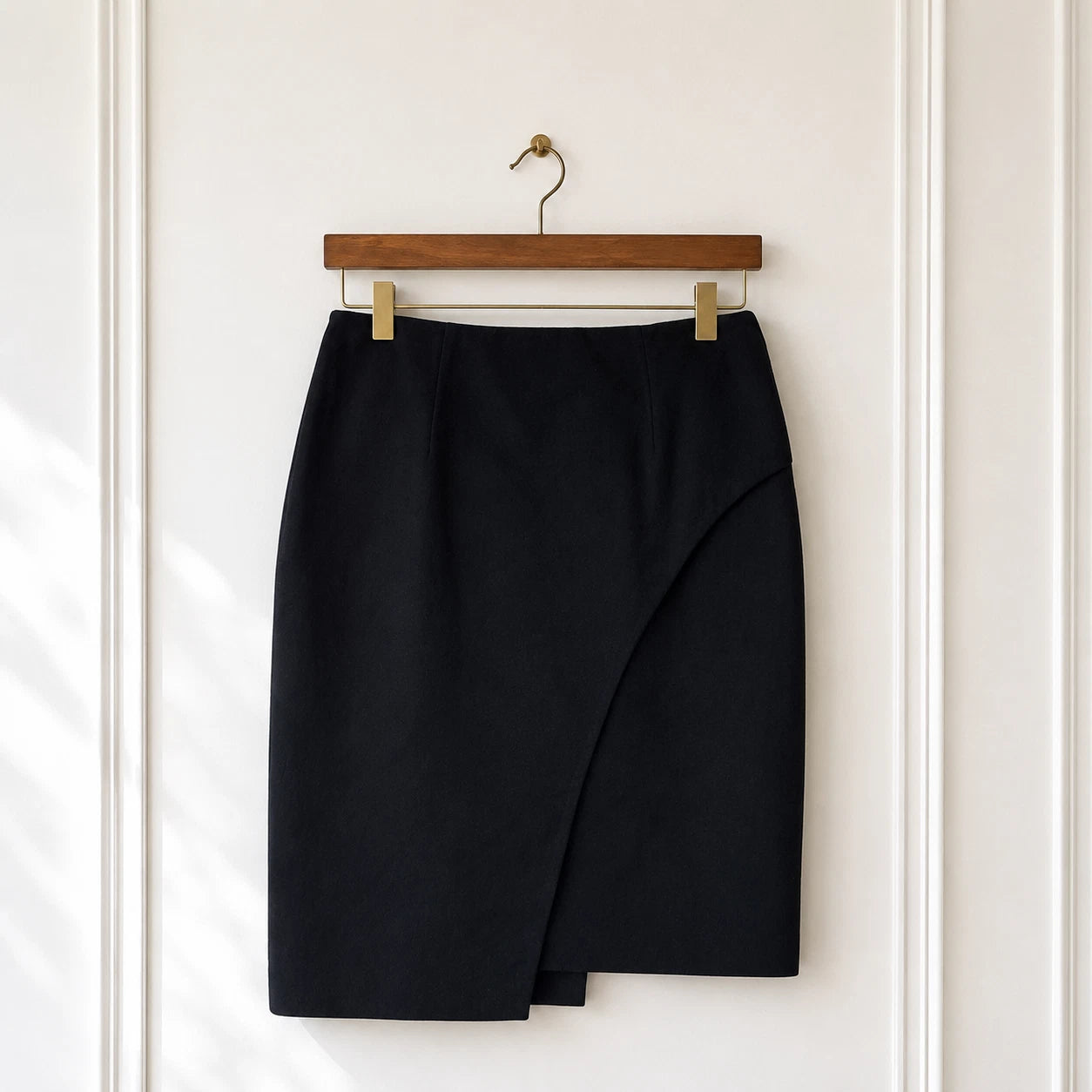 Asymmetric Panel Pencil Skirt Black