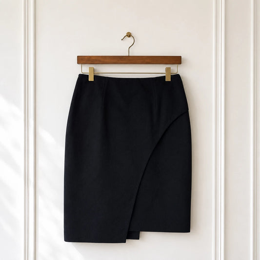 Asymmetric Panel Pencil Skirt Black