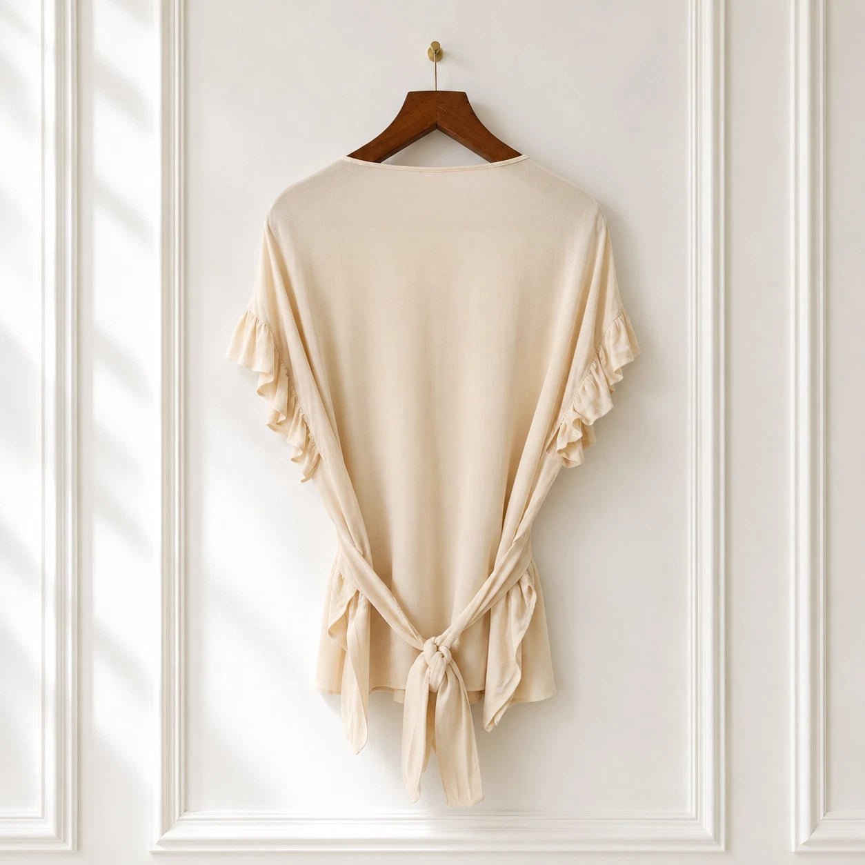 Tie Waist Ruffle Sleeve Blouse Ivory
