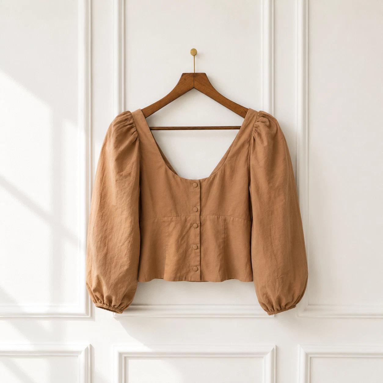 Puff Sleeve Crop Top Camel