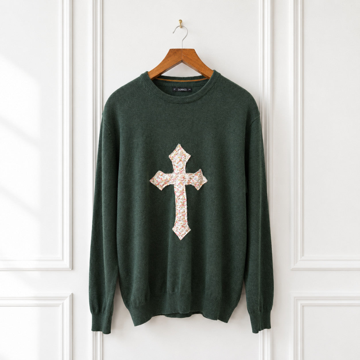 Cotton Knit Jumper Floral Cross Appliqué