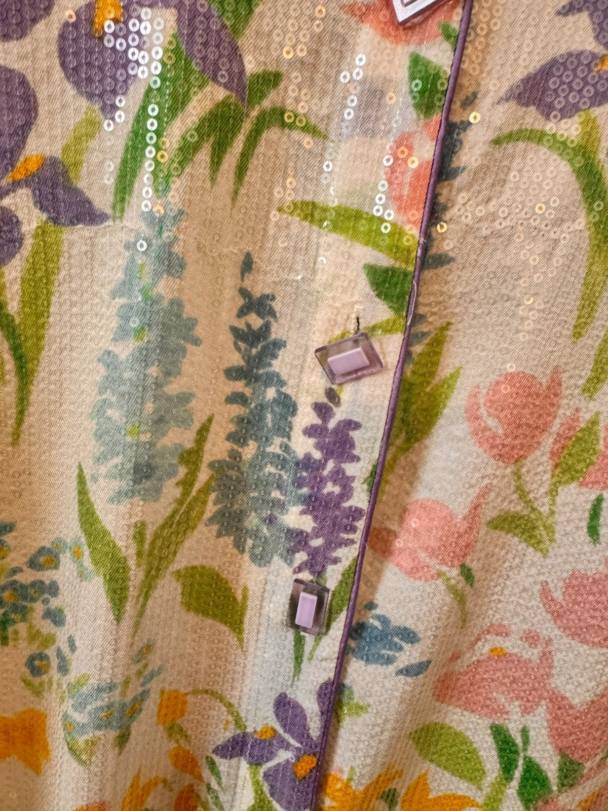 Floral Sequin Button Blouse