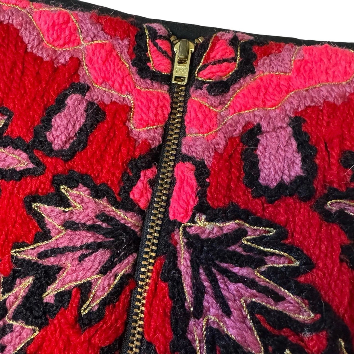 Embroidered Tapestry Mini Skirt Red Pink